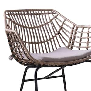 Niya Brown and Black Steel Wicker Outdoor Dining Patio Chair with Gray Cushion (2-Pack)