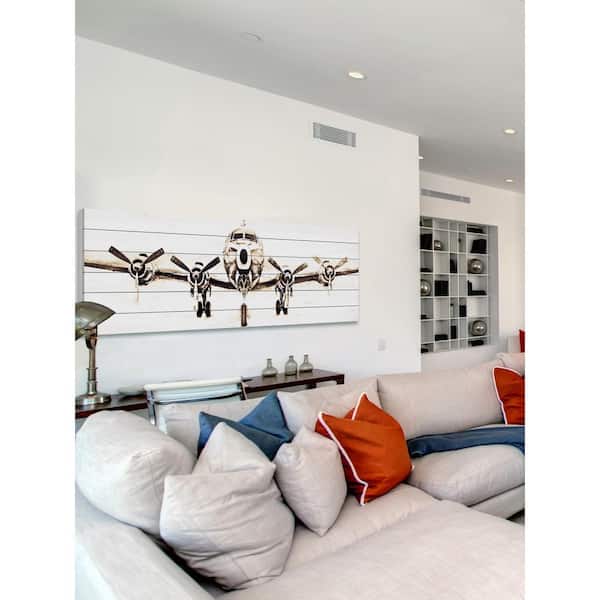 MARMONT HILL INC 15 in. H x 45 in. W "Airplane" by Marmont Hill Printed White Wood Wall Art