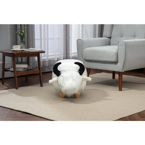 Home 2 Office White Faux Fur Cow Animal Storage Ottoman HO-W09