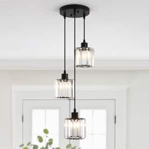 3-Light Black Modern Classic Style Crystal Chandelier for Kitchen Island with No Bulbs Included