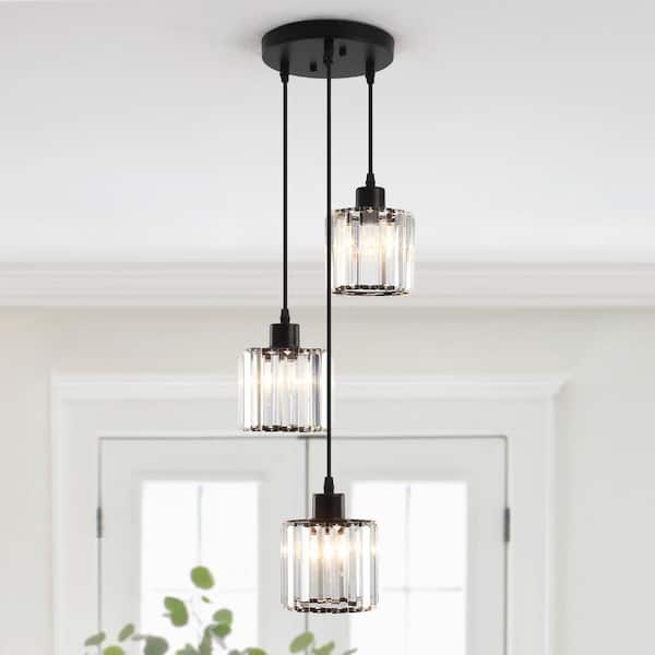LWYTJO 3-Light Black Modern Classic Style Crystal Chandelier for Kitchen Island with No Bulbs Included