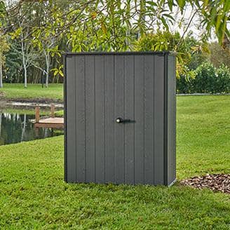 Gray Resin Vertical Outdoor Storage Shed with Double Doors