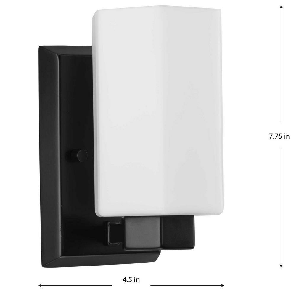 Estrada Matte Black Steel Vanity Light with Opal Glass Shade