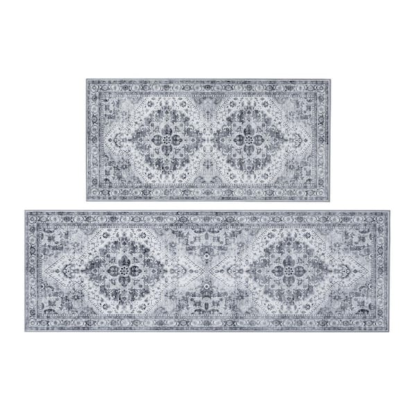 Geraldine Gray 2 ft. x 6 ft. Geometric 2-Piece Rug Set