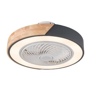 20 in. Indoor Black and Wood Modern Round Caged 6-Speed Ceiling Fan with Adjustable White Integrated LED and Remote
