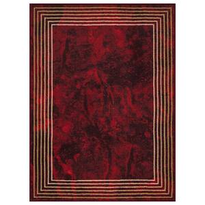 Tokyo Collection Non-Slip Rubberback Border Design 5x7 Indoor Area Rug, 5 ft. x 6 ft. 6 in., Red