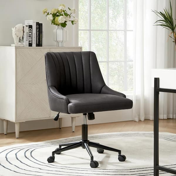 Simon Black Modern Polyester Swivel and Adjustable Height Office Chair with Tufted Back