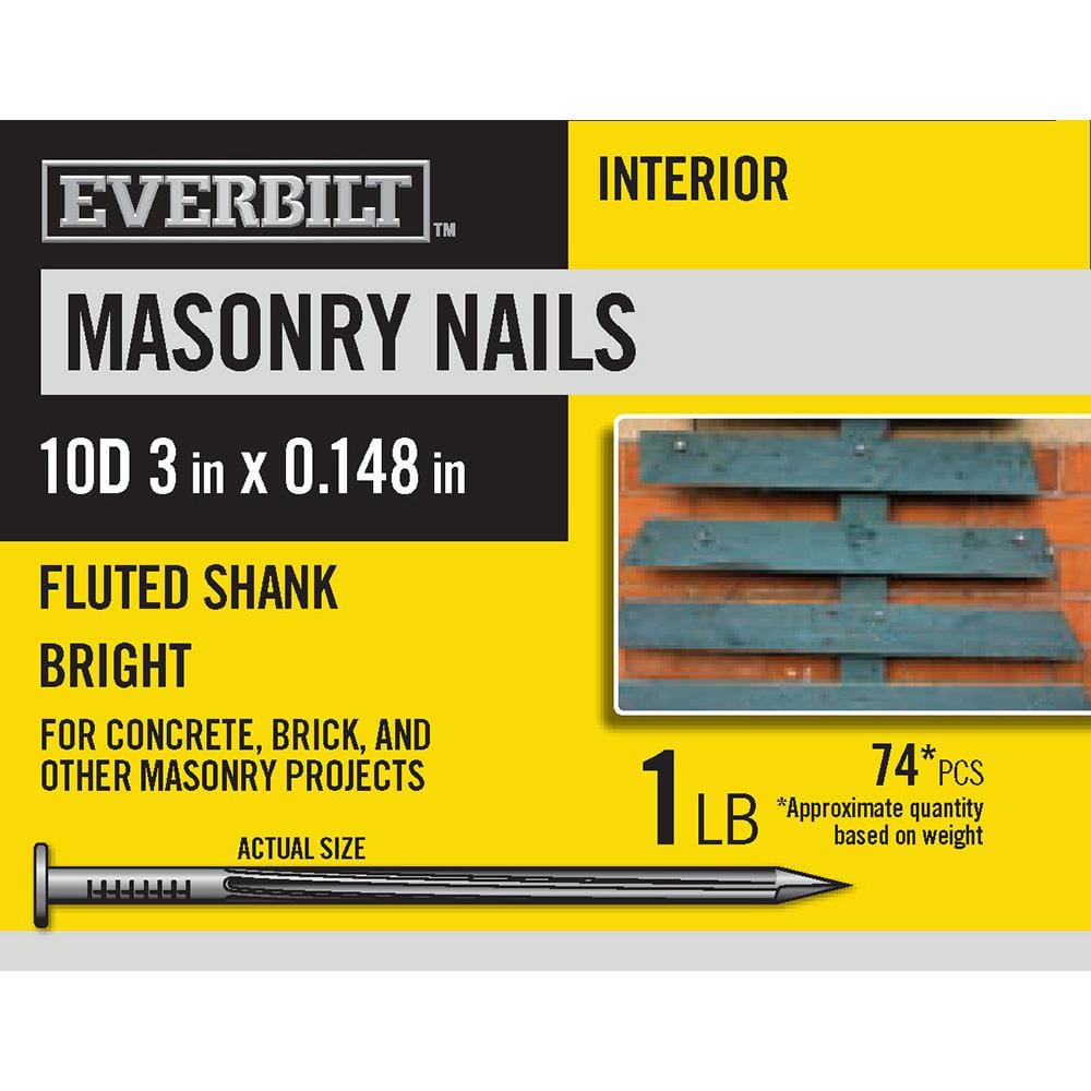 Everbilt 10D 3 in. Fluted Masonry Nails Bright 1 lb (Approximately 74