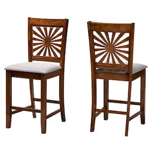 Olympia 25.4 in. Grey and Walnut Brown Wood Counter Stool (Set of 2)