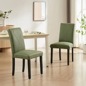 Dining Chairs Set of 4 Green Modern PU Leather and High Back Solid Wood Legs, Upholstered Kitchen Chairs for Dining Room