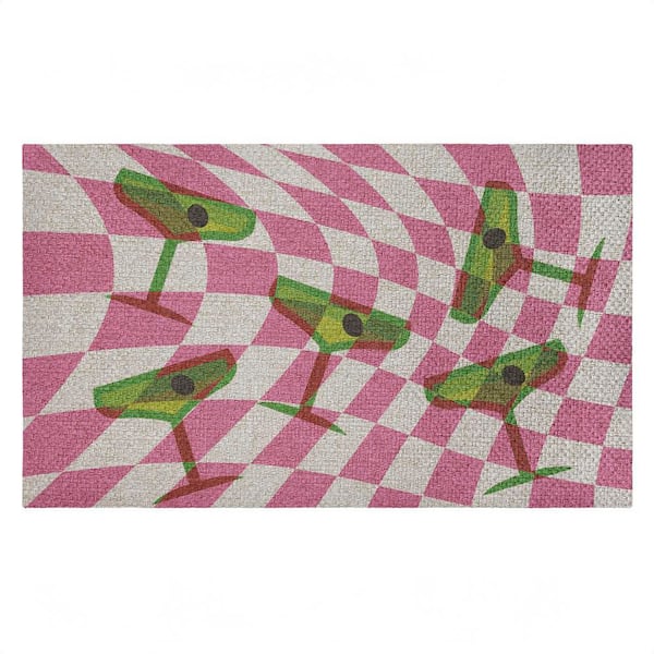 Bright Retro Cocktail Glasses Purple 18 in. x 30 in. Polyester Non-Slip Outdoor Door Mat