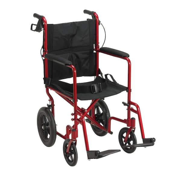 Drive Medical Lightweight Expedition Red Transport Wheelchair with Hand Brakes