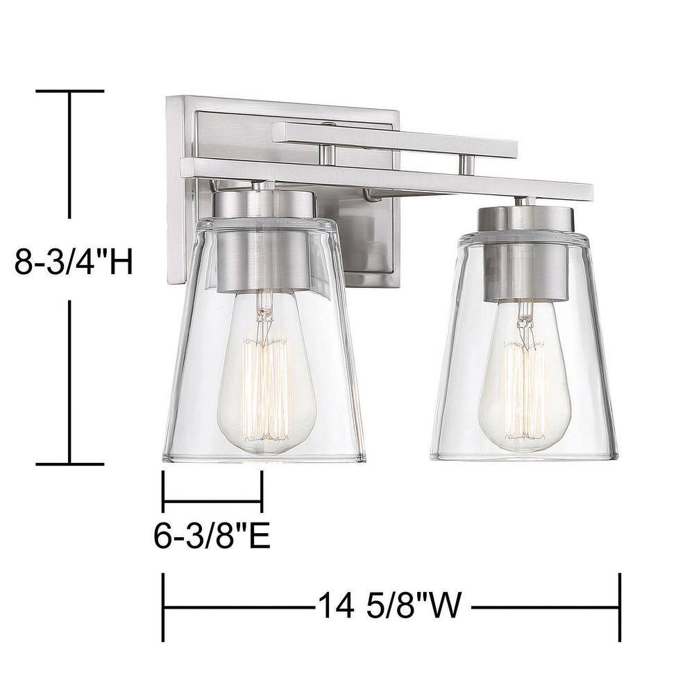 Satin Nickel 2-Light Bath Bar with Clear Glass Shades