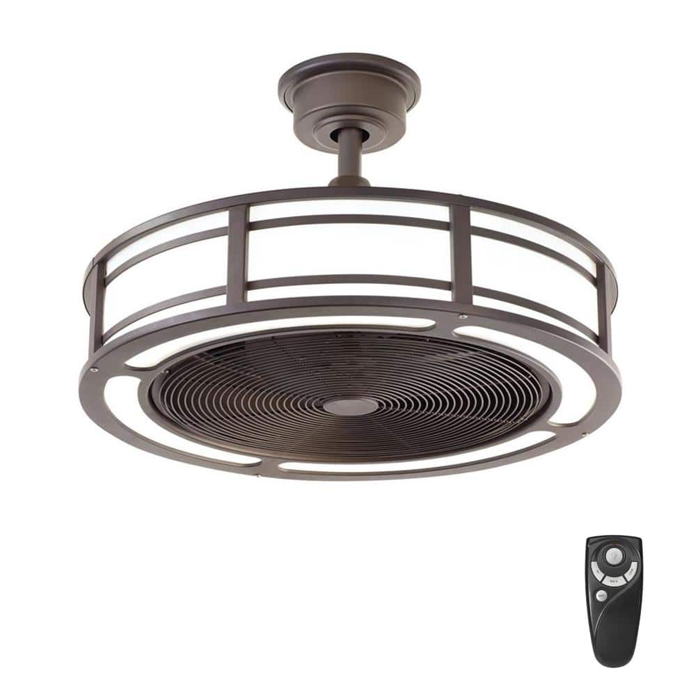LED Indoor/Outdoor Brushed Nickel Ceiling Fan with Light and Re Brette II 23 in 