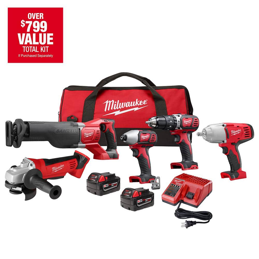 Milwaukee M18 18V Lithium-Ion Cordless Combo Tool Kit (5-Tool) with Two 3.0  Ah Batteries, Charger and Tool Bag 2697-25 - The Home Depot