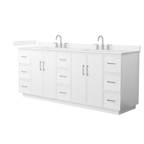 Elan TK 84 in. Double Freestanding White Bath Vanity with White Quartz Top Unassembled