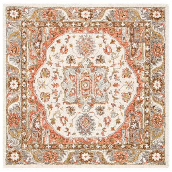 SAFAVIEH Trace Ivory/Red 6 ft. x 6 ft. Persian Square Area Rug