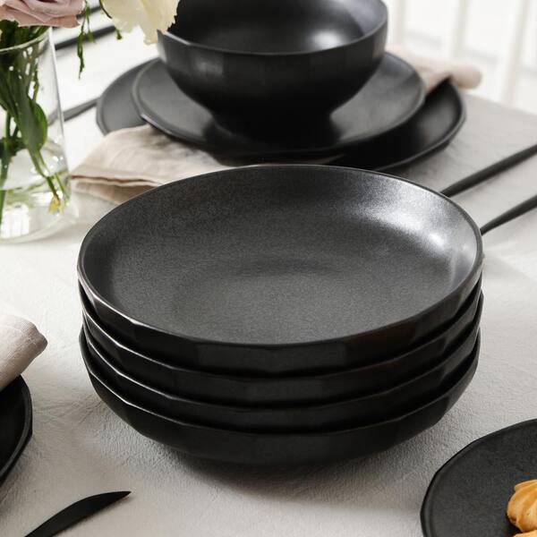 食器 ri STONE LAIN Rio 4-Piece 24 fl oz Black Stoneware Pasta Bowl Set