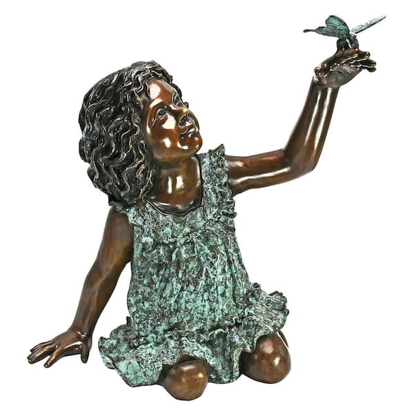 Design Toscano 22 in. H Butterfly Wonder Little Girl Cast Bronze Garden Statue