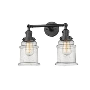 Large Canton 16.5 in. 2-Light Oil Rubbed Bronze Vanity Light with Seedy Glass Shade