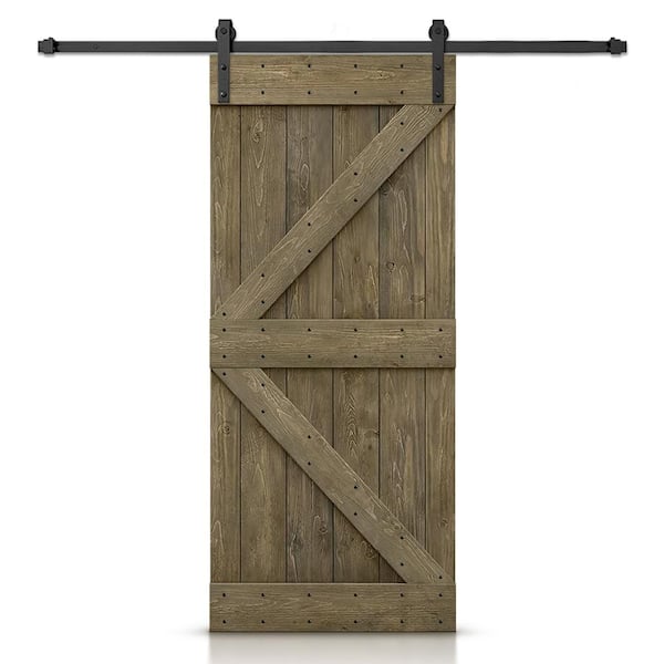 CALHOME K Series 20 in. x 84 in. Aged Barrel Stained DIY Knotty Pine Wood Interior Sliding Barn Door with Hardware Kit
