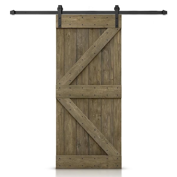 CALHOME 32 in. x 84 in. K-Series Aged Barrel Stained DIY Knotty Pine Wood Interior Sliding Barn Door with Hardware Kit