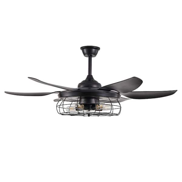 Modern Ceiling Fan with Light 52 in. 5-Light Black Flush Mount with Bulb Not Included(1-Pack)