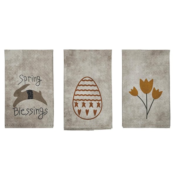 Spring In Bloom Tan Novelty Cotton Kitchen Tea Towel Set (Set of 3)