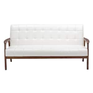 Masterpiece 63.8 in. White Faux Leather 4-Seater Cabriole Sofa with Wood Frame