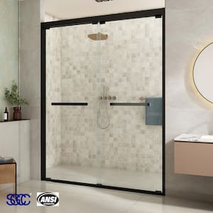 56 to 60 in. W x 76 in. H Sliding Semi Frameless Shower Door in Black with Clear Glass