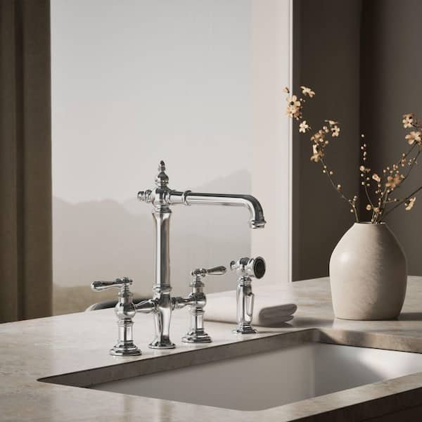 KOHLER Artifacts 2-Handle Bridge Kitchen Faucet with Lever Handles