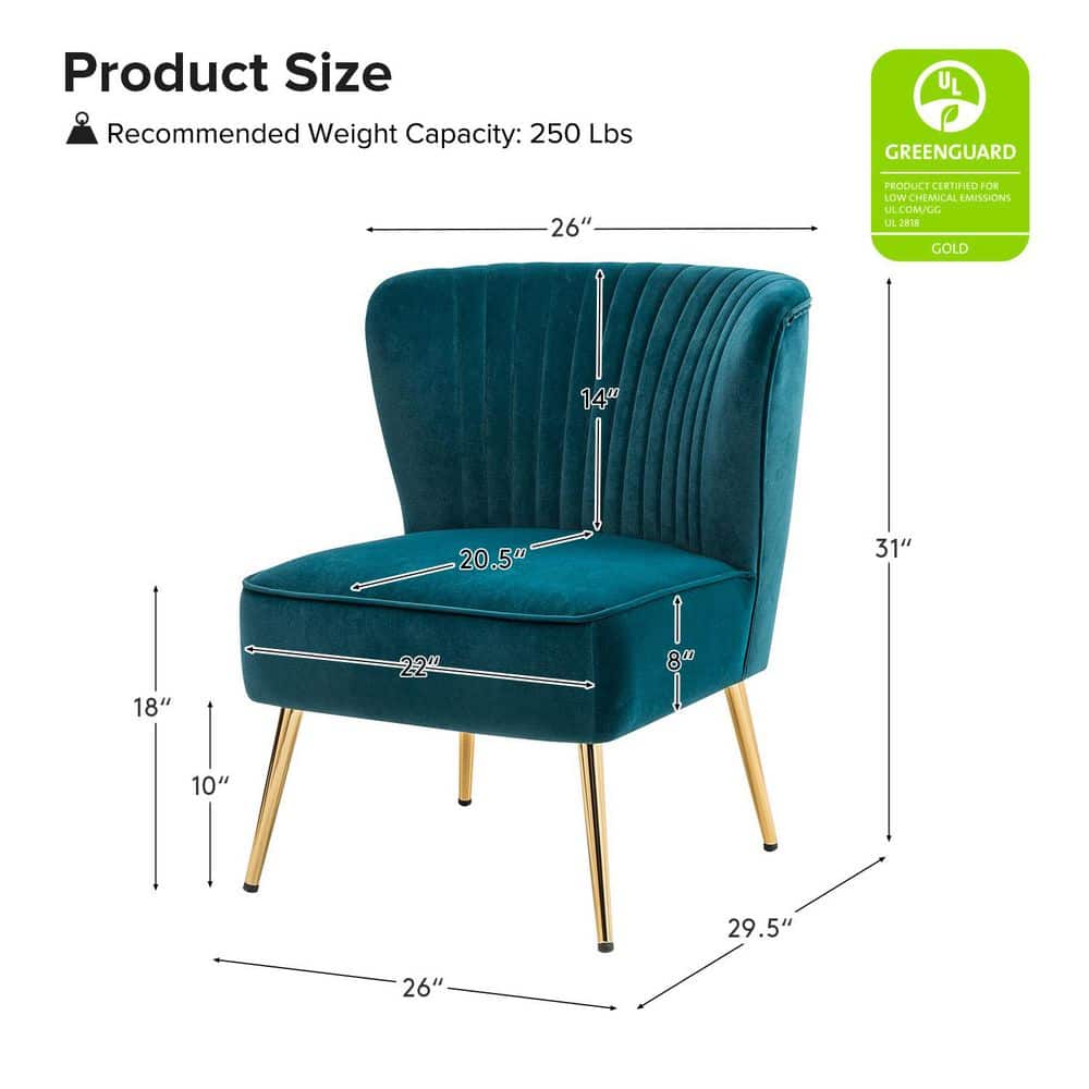 Teal Velvet Wingback Accent Chair with Gold Metal Legs