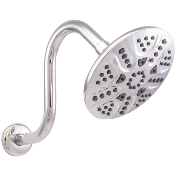 Westbrass 5-Spray Patterns with 1.8 GPM 6 in. Wall Mount Fixed Shower Head w/ 8 in. S-shape Shower Arm in Polished Chrome