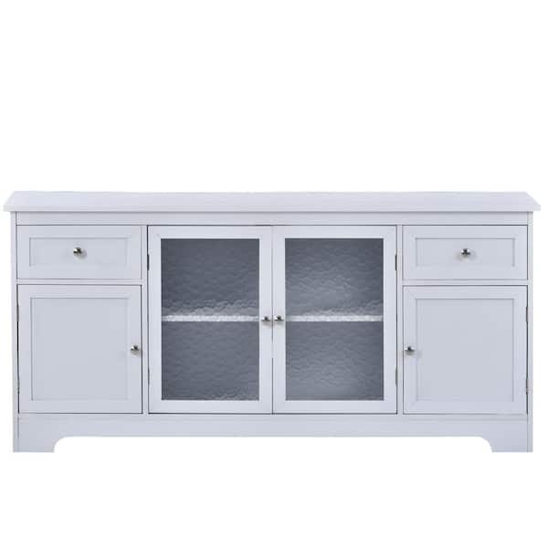 ATHMILE 59 in. White TV Stand with 4-Doors Adjustable Panels Open Style Cabinet Fits TV's up to 65 in.