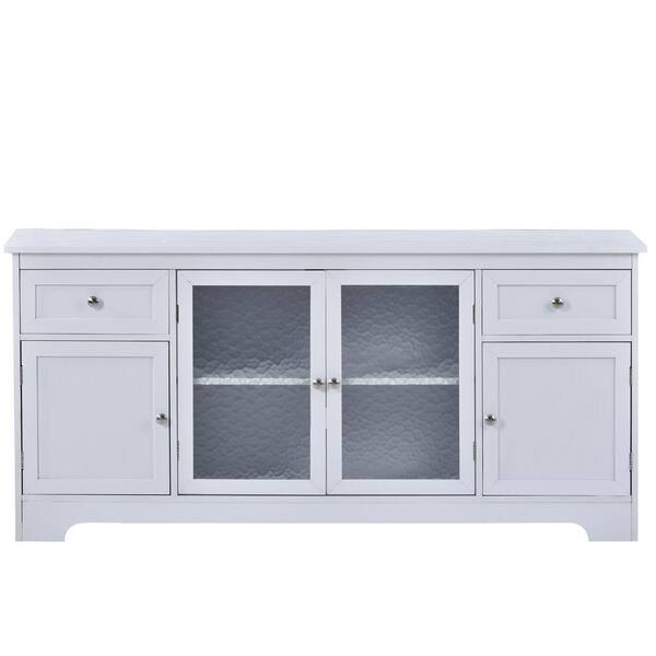 Seafuloy 59 in. W White MDF TV Cabinet with 4-Doors Adjustable Panels Open  Style and TV up to 65in. C-WF288623AAK - The Home Depot