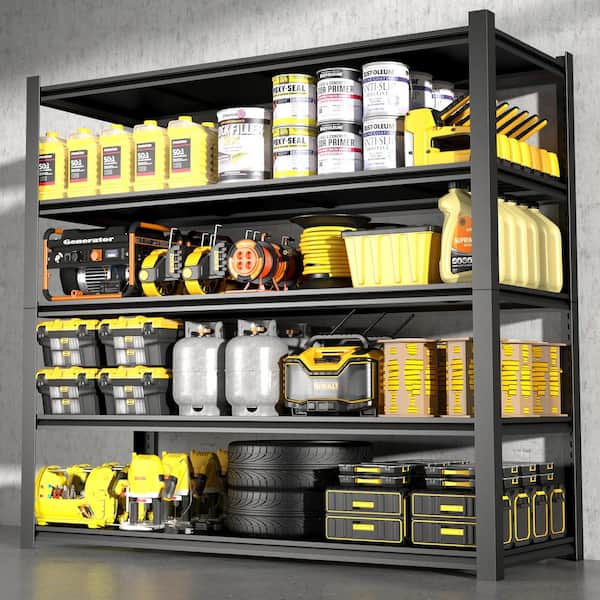 Kitchen Pantry 24 in. Wide Metal Shelves with 5-Removable Dividers, Large Capacity, Strong Load Bearing in Black