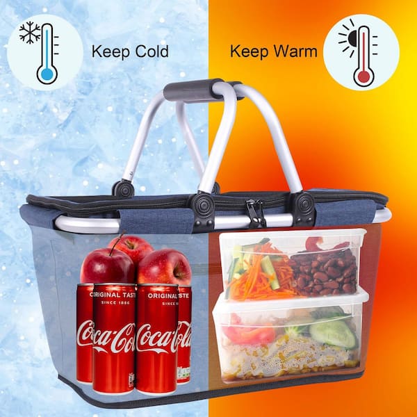 Wudkey Collapsible Polyester Picnic Basket with Lid and Handles