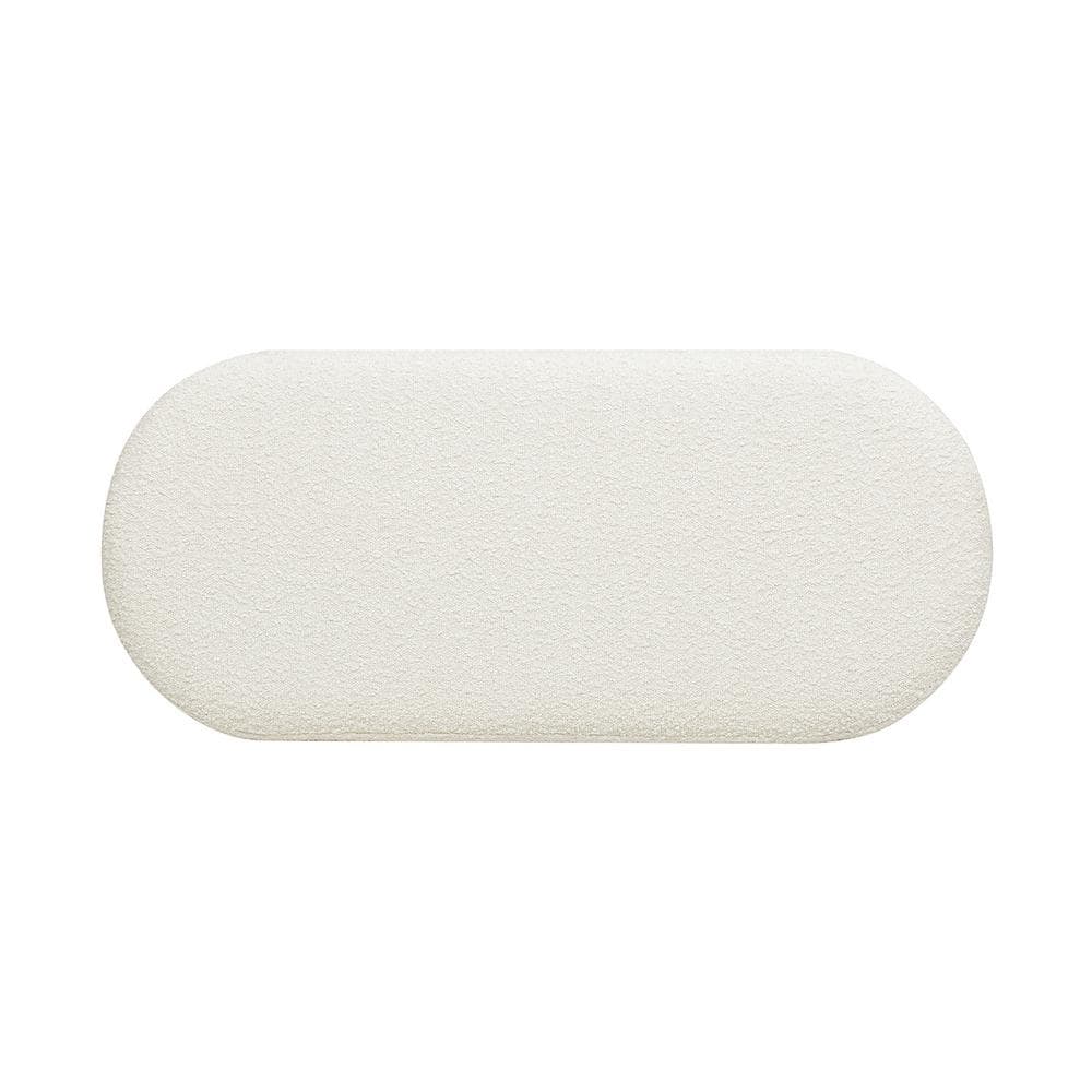 Ivory White Boucle Upholstered Bedroom Bench with Natural Wood Legs