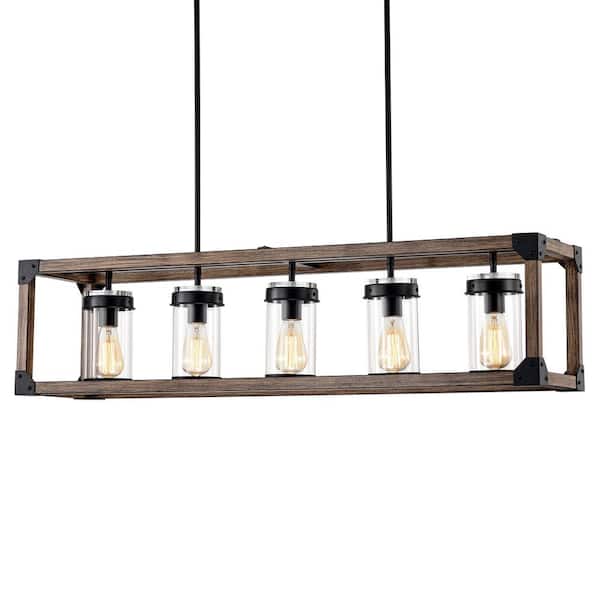 Warehouse of Tiffany Jhenny 44 in. 5-Light Indoor Black Pendant Lamp with Light Kit