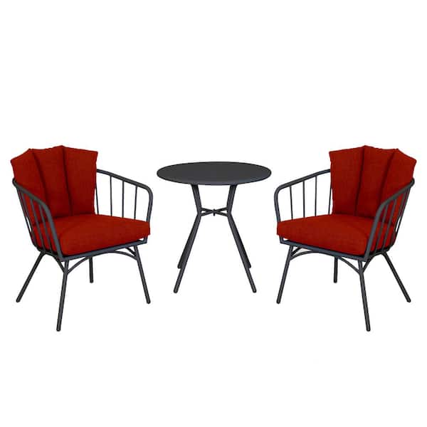 Pacific Casual Rimini 3-Piece Metal Round Outdoor Bistro Set with Red Cushion