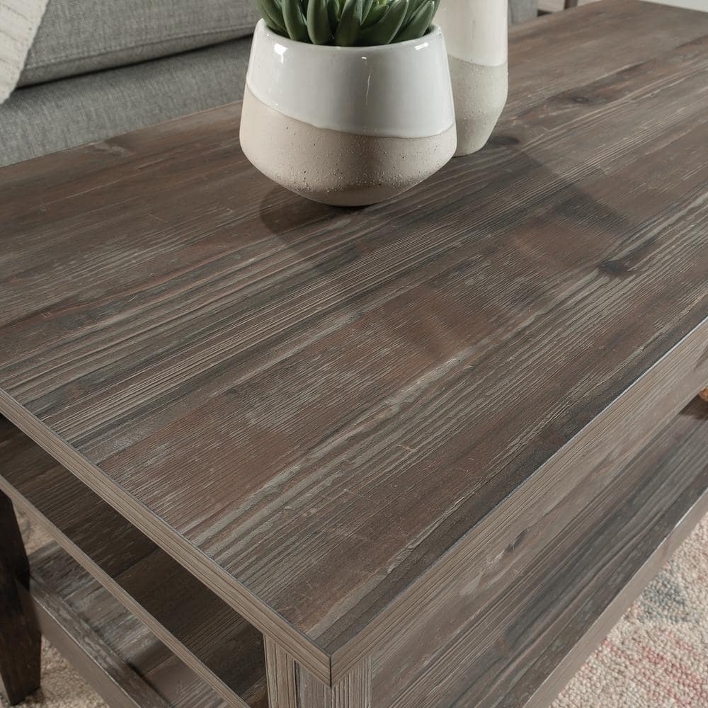 Pebble Pine Lift-Top Coffee Table with Storage Shelf