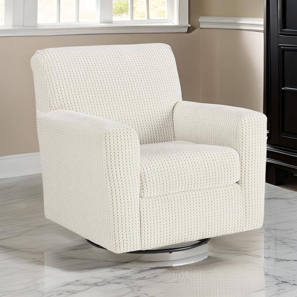 Ivory Polyester Swivel Glider Accent Chair
