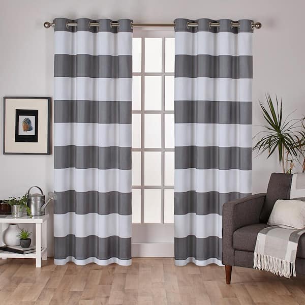 EXCLUSIVE HOME Surfside Black Pearl Stripe Light Filtering Grommet Top Curtain, 54 in. W x 96 in. L (Set of 2)