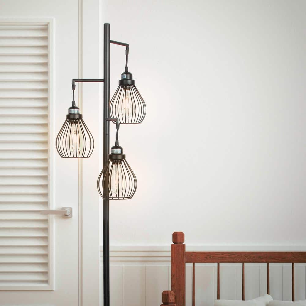 Edison Inspired Multi-Head 68" Black LED Floor Lamp