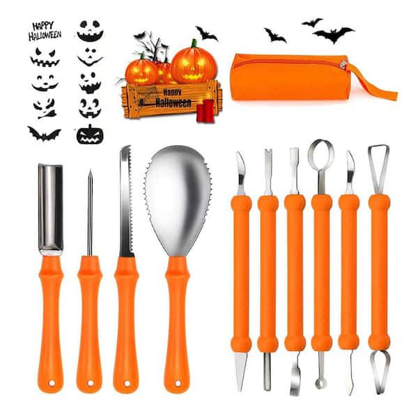 Professional Stainless Steel Pumpkin Carving Kit w/10-Piece Tools Ergonomic Handle for Safe Easy DIY Halloween Decor