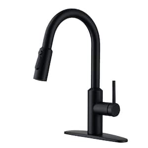 3-Spray Patterns 1.8 GPM Single Handle Pull Down Sprayer Kitchen Faucet with Deckplate, Detachable Brush in Matte Black