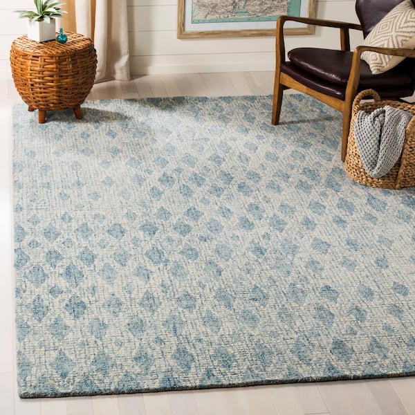 Abstract Ivory/Blue 10 ft. x 14 ft. Geometric Diamond Area Rug