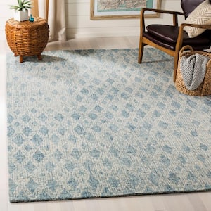 Abstract Ivory/Blue 6 ft. x 6 ft. Square Diamond Geometric Area Rug