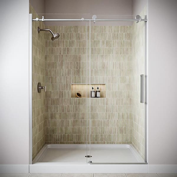 Oglio 60'' x 76'' Semi-Frameless Sliding Shower Door with CrystalTech Treated 5/16'' Glass, Polished Chrome Hardware