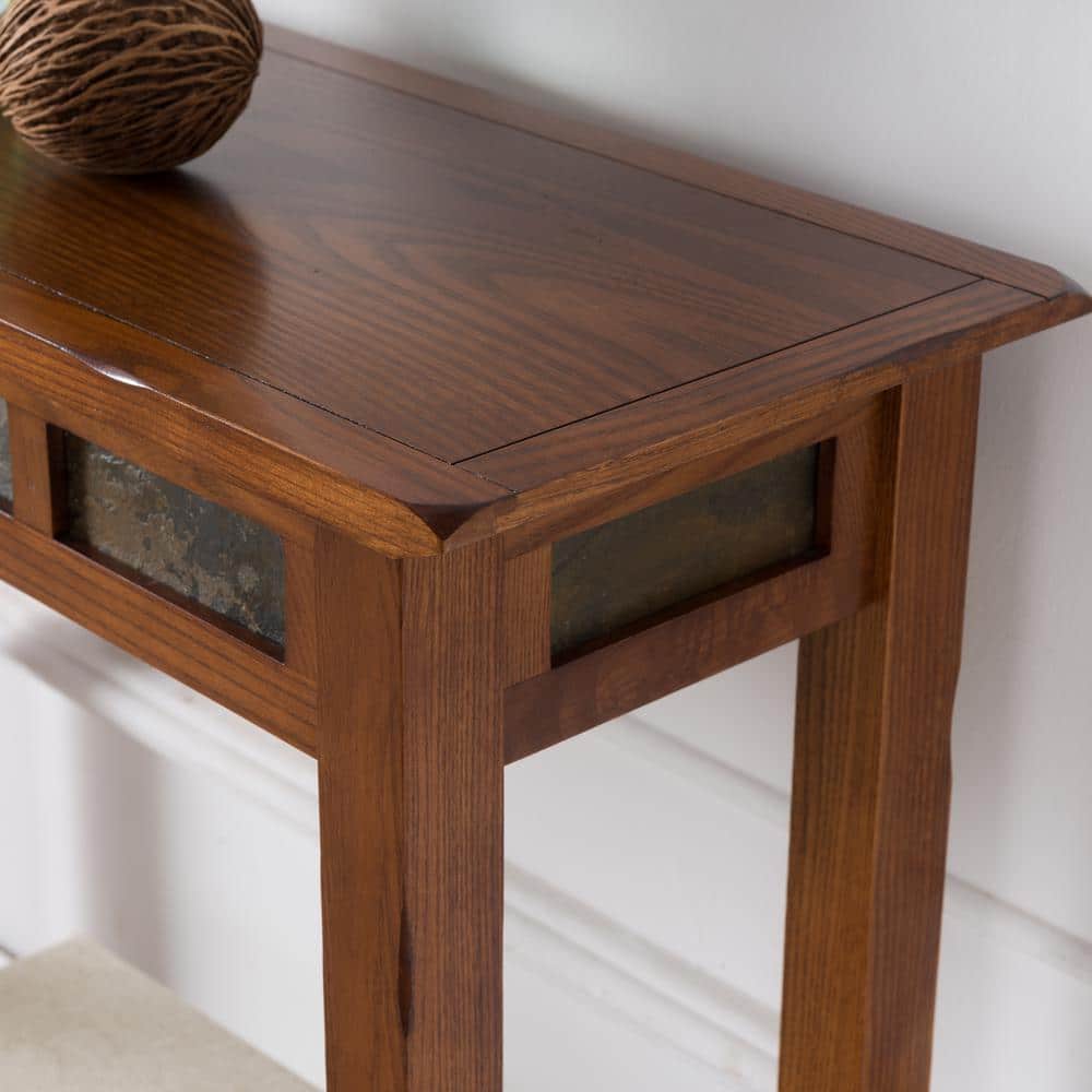 Rustic Oak and Slate Hall Console Table with Shelf